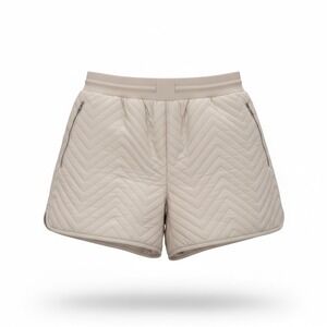 Athleta Apres Ski Short Womens 16 Beige Quilted Puffer Insulated Chevron New